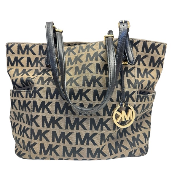 Michael Kors Tan and Black Logo Tote - Picture 1 of 14